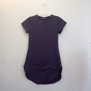 Gray T-shirt mini dress, scoop neck with leg slits